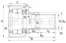螺栓型滾輪 NUKRE35, 軸向引導(dǎo)，滿裝圓柱滾子，帶偏心擋圈，兩側(cè)迷宮密封