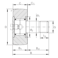 螺栓型滾輪 KR19, 軸向引導，兩側間隙密封