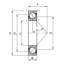 角接觸球軸承 7324-B-TVP, 根據 DIN 628-1 標準的主要尺寸,接觸角 α = 40° 角接觸球軸承 7324-B-TVP, 根據 DIN 628-1 標準的主要尺寸,接觸角 α = 40°
