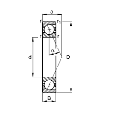 主軸軸承 B7214-E-T-P4S, 調節，成對或單元安裝，接觸角 α = 25°，限制公差
