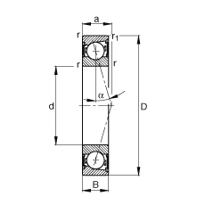 主軸軸承 B71916-C-2RSD-T-P4S, 調節，成對安裝，接觸角 α = 15°，兩側唇密封，非接觸，加嚴公差