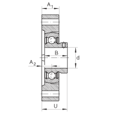 軸承座單元 FLCTEY40, 帶兩個螺栓孔的法蘭的軸承座單元，鑄鐵， 內圈帶平頭螺釘， P 型密封，無再潤滑結構