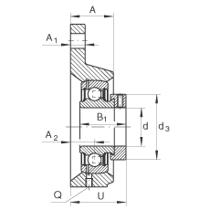 軸承座單元 PCFTR12, 帶三個螺栓孔的法蘭的軸承座單元，鑄鐵，偏心鎖圈，P型密封