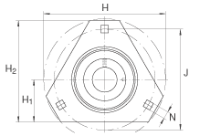 軸承座單元 RATR25, 帶三個螺栓孔的法蘭的軸承座單元，沖壓鋼板，偏心鎖圈，P型密封