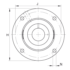 軸承座單元 RMEO100, 帶四個螺栓孔的法蘭的軸承座單元，鑄鐵，定心凸出物，偏心鎖圈，系列 63，R密封